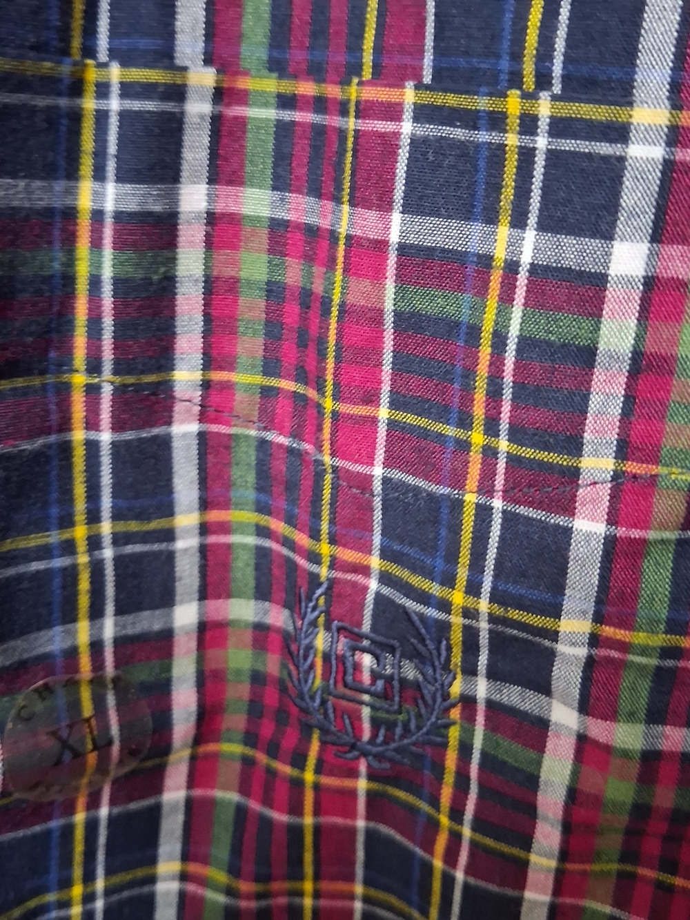 Chaps Mens XL Easy Care Plaid Button Down Shirt Long Sleeve Red Navy Multi NWT - Picture 4 of 5